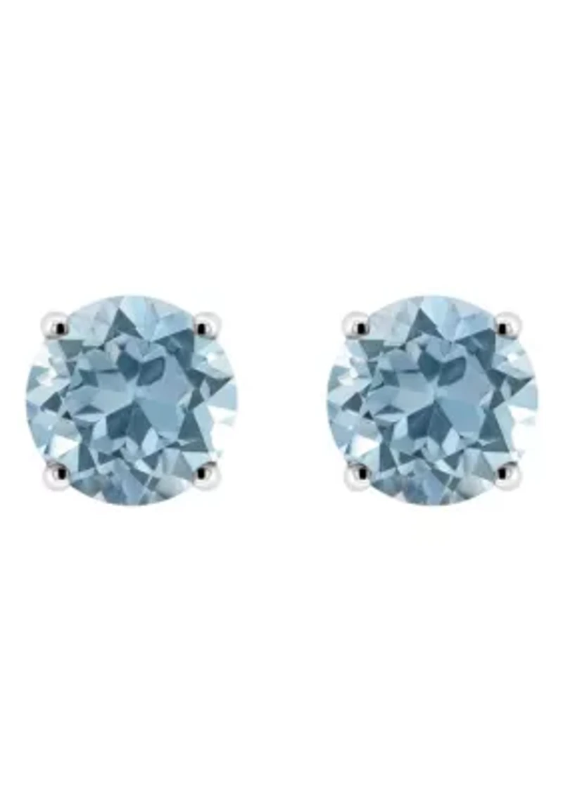 Sterling Silver 6mm Round Sky Blue Topaz Stud Earrings