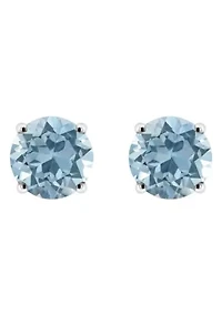 Sterling Silver 6mm Round Sky Blue Topaz Stud Earrings