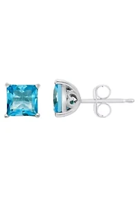 Sterling Silver 6mm Princess Cut Blue Topaz Stud Earrings