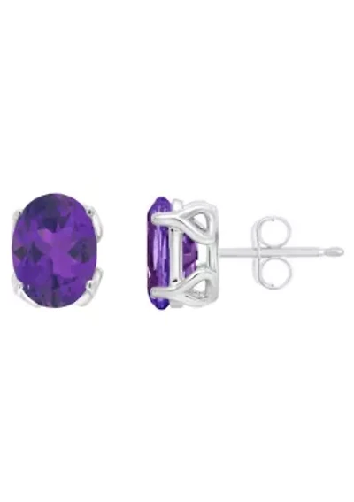 Sterling Silver 8x6mm Oval Amethyst Stud Earrings
