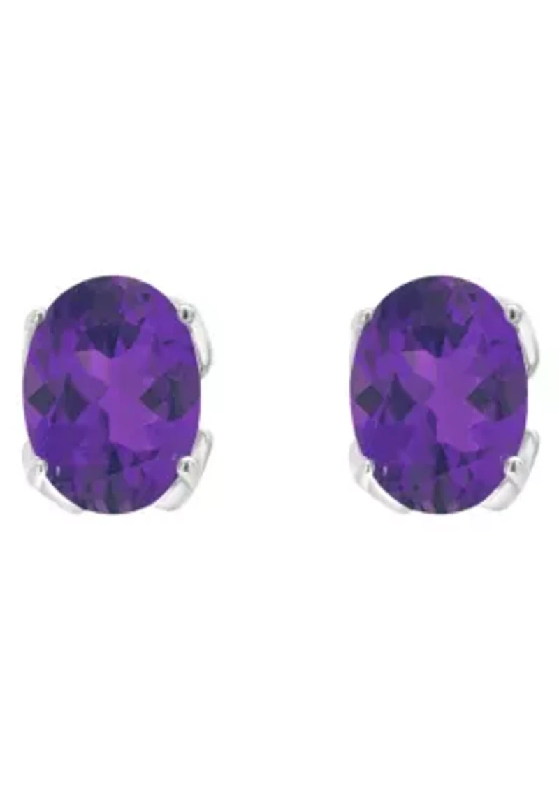Sterling Silver 8x6mm Oval Amethyst Stud Earrings