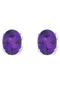 Sterling Silver 8x6mm Oval Amethyst Stud Earrings