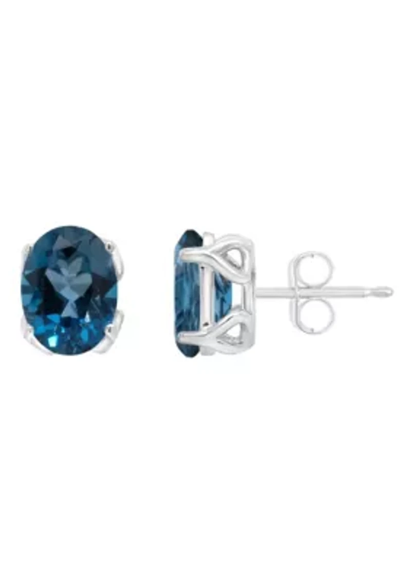 Sterling Silver 8x6mm Oval London Blue Topaz Stud Earrings
