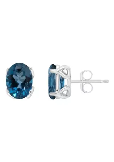 Sterling Silver 8x6mm Oval London Blue Topaz Stud Earrings