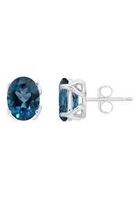 Sterling Silver 8x6mm Oval London Blue Topaz Stud Earrings