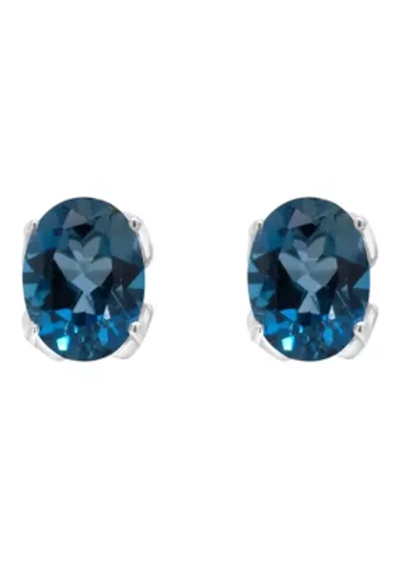 Sterling Silver 8x6mm Oval London Blue Topaz Stud Earrings