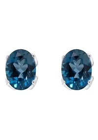 Sterling Silver 8x6mm Oval London Blue Topaz Stud Earrings