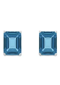 Sterling Silver 8x6mm Emerald Cut London Blue Topaz Stud Earrings