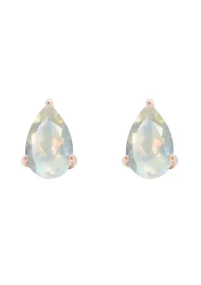 Sterling Silver/14K Rose Gold Plated 8x5mm Pear Shape Moonstone Stud Earrings