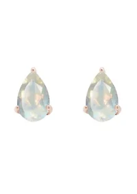 Sterling Silver/14K Rose Gold Plated 8x5mm Pear Shape Moonstone Stud Earrings