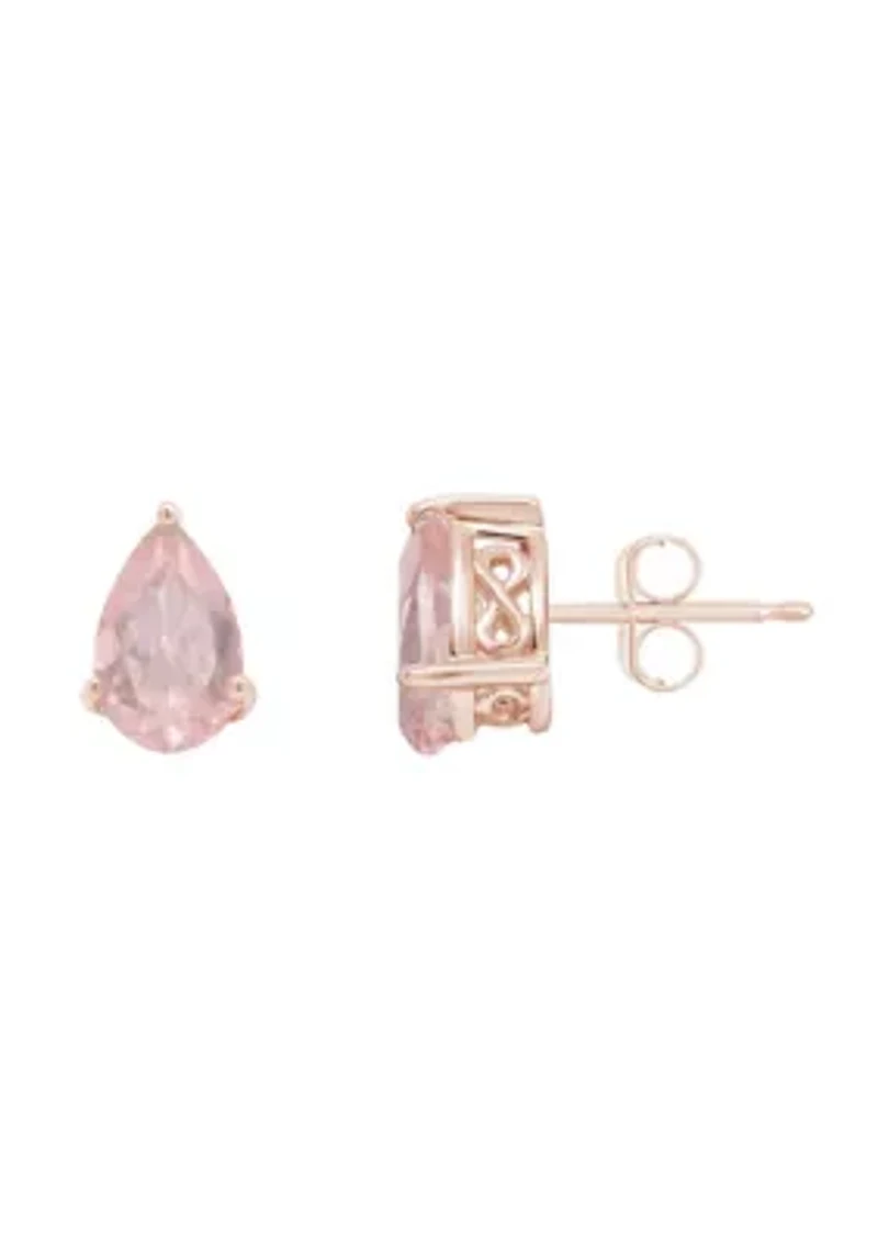 Sterling Silver/14K Rose Gold Plated 8x5mm Pear Shape Rose Quartz Stud Earrings
