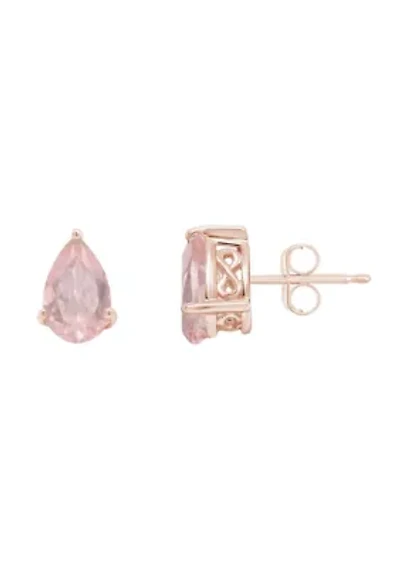 Sterling Silver/14K Rose Gold Plated 8x5mm Pear Shape Rose Quartz Stud Earrings