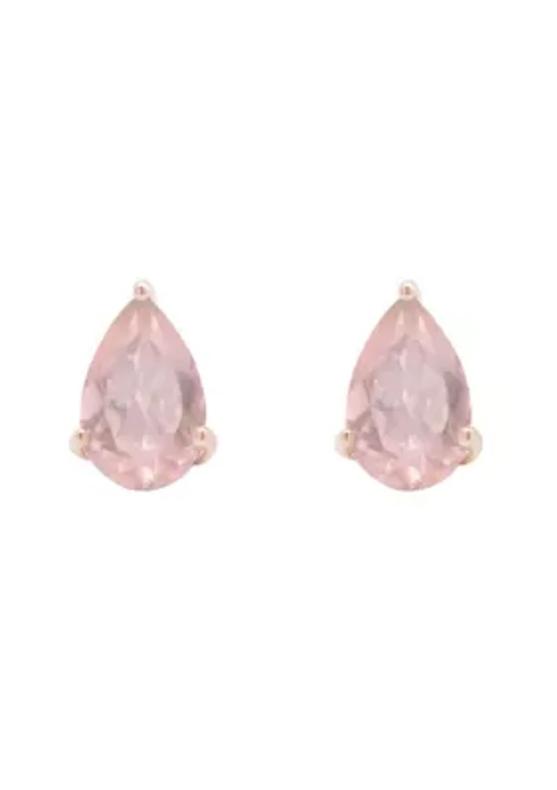 Sterling Silver/14K Rose Gold Plated 8x5mm Pear Shape Rose Quartz Stud Earrings