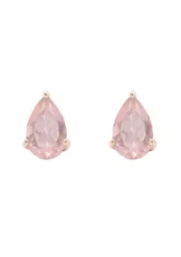 Sterling Silver/14K Rose Gold Plated 8x5mm Pear Shape Rose Quartz Stud Earrings