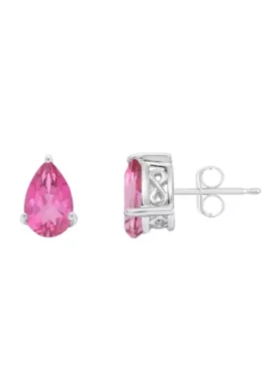 Sterling Silver 8x5mm Pear Shape Pink Topaz Stud Earrings