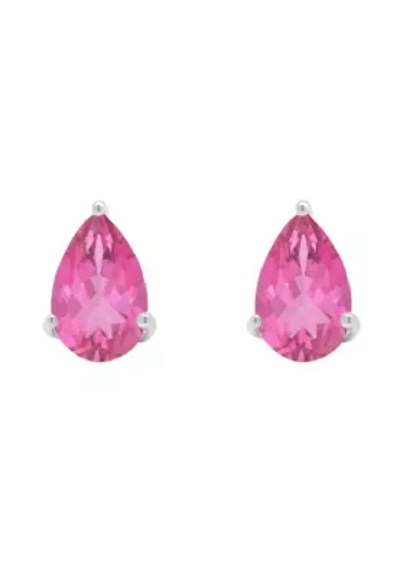 Sterling Silver 8x5mm Pear Shape Pink Topaz Stud Earrings