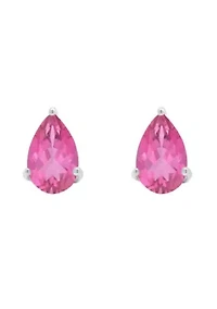 Sterling Silver 8x5mm Pear Shape Pink Topaz Stud Earrings