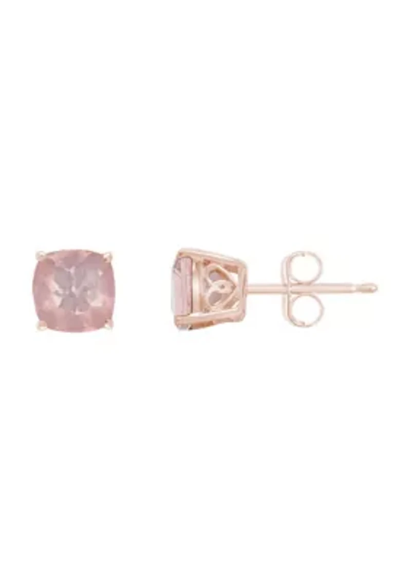 Sterling Silver/14K Rose Gold Plated 6mm Cushion Rose Quartz Stud Earrings