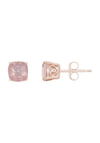 Sterling Silver/14K Rose Gold Plated 6mm Cushion Rose Quartz Stud Earrings