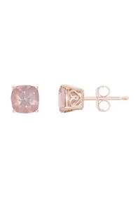 Sterling Silver/14K Rose Gold Plated 6mm Cushion Rose Quartz Stud Earrings