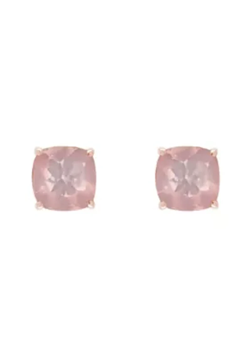 Sterling Silver/14K Rose Gold Plated 6mm Cushion Rose Quartz Stud Earrings