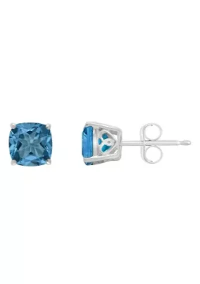 Sterling Silver 6mm Cushion London Blue Topaz Stud Earrings