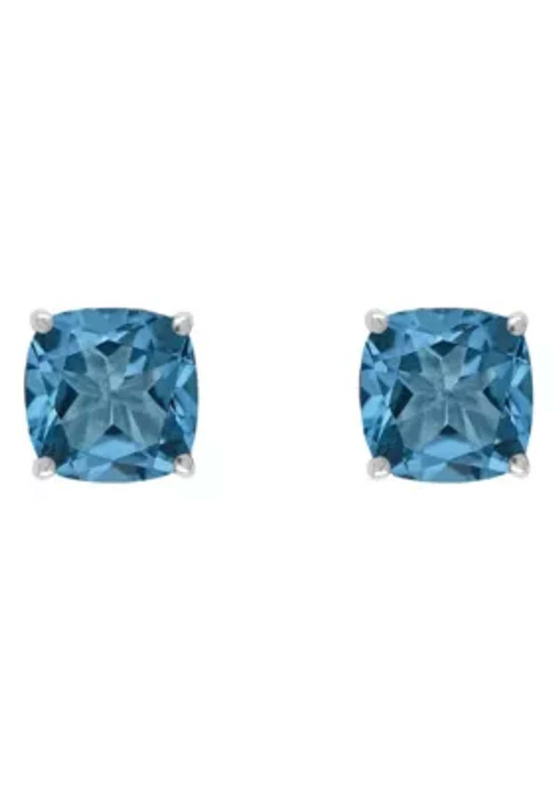 Sterling Silver 6mm Cushion London Blue Topaz Stud Earrings