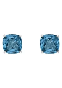 Sterling Silver 6mm Cushion London Blue Topaz Stud Earrings