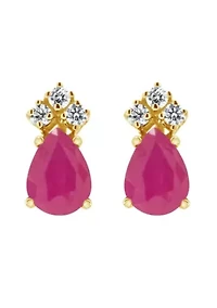 14K Gold 6x4 Pear Shape Ruby 1/8 Cttw Diamond Earrings