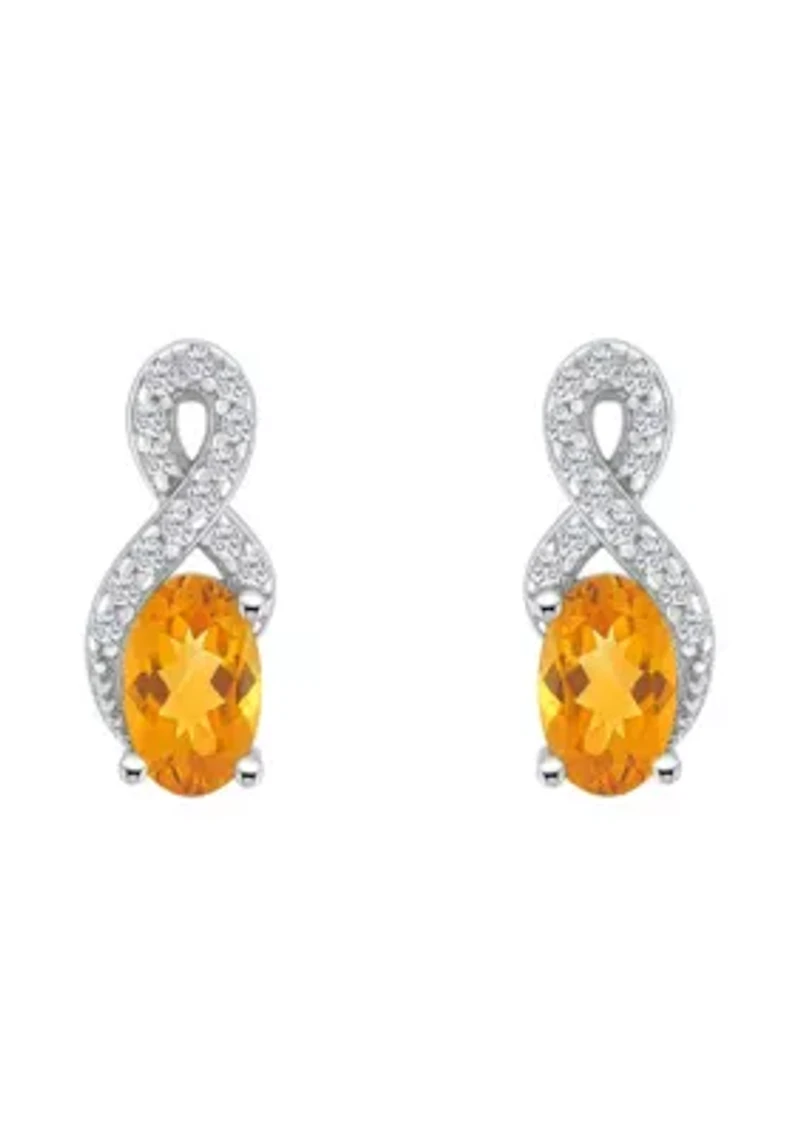 Sterling Silver 6x4mm Oval Citrine and White Topaz Accent Earrings