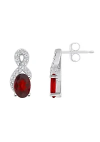 Sterling Silver 6x4mm Oval Garnet and White Topaz Accent Earrings