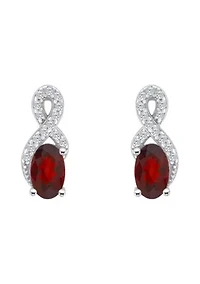 Sterling Silver 6x4mm Oval Garnet and White Topaz Accent Earrings