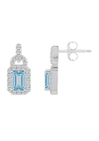 Sterling Silver 6x4mm Emerald Cut Sky Blue Topaz and White Topaz Accent Earrings