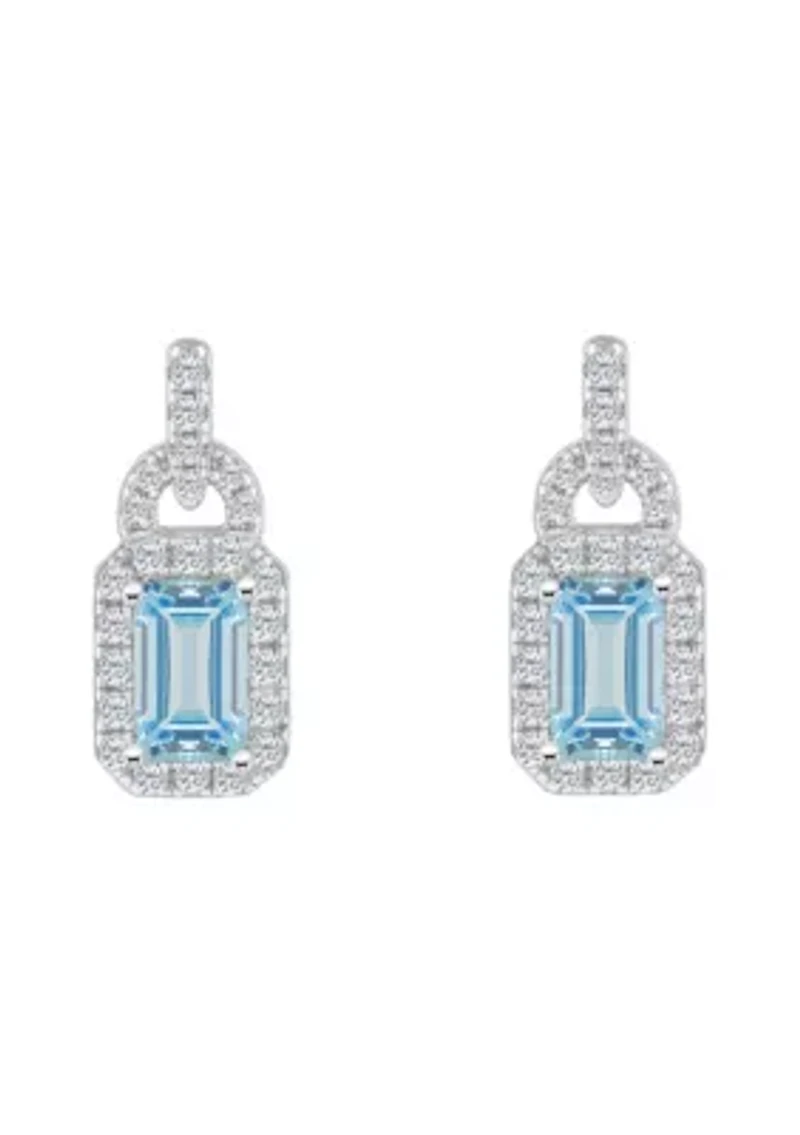 Sterling Silver 6x4mm Emerald Cut Sky Blue Topaz and White Topaz Accent Earrings