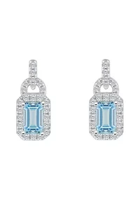 Sterling Silver 6x4mm Emerald Cut Sky Blue Topaz and White Topaz Accent Earrings