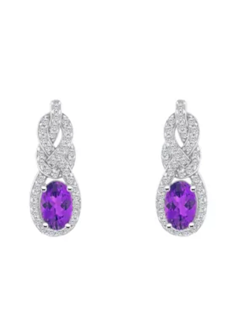 Sterling Silver 6x4mm Oval Amethyst and White Topaz Accent Earrings