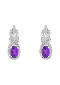 Sterling Silver 6x4mm Oval Amethyst and White Topaz Accent Earrings