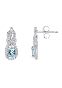 Sterling Silver 6x4mm Oval Sky Blue Topaz and White Topaz Accent Earrings