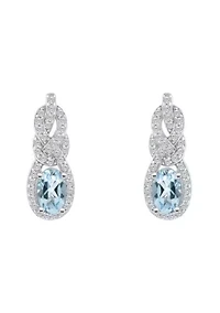 Sterling Silver 6x4mm Oval Sky Blue Topaz and White Topaz Accent Earrings
