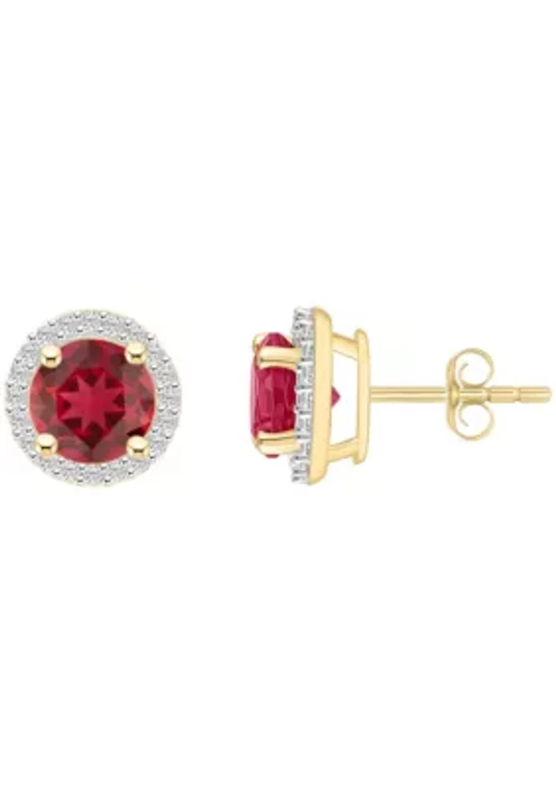 Lab Created 10K Yellow Gold 6mm Round Created Ruby & Created White Sapphire Halo Stud Earrings