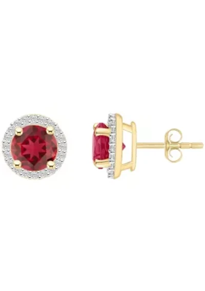 Lab Created 10K Yellow Gold 6mm Round Created Ruby & Created White Sapphire Halo Stud Earrings