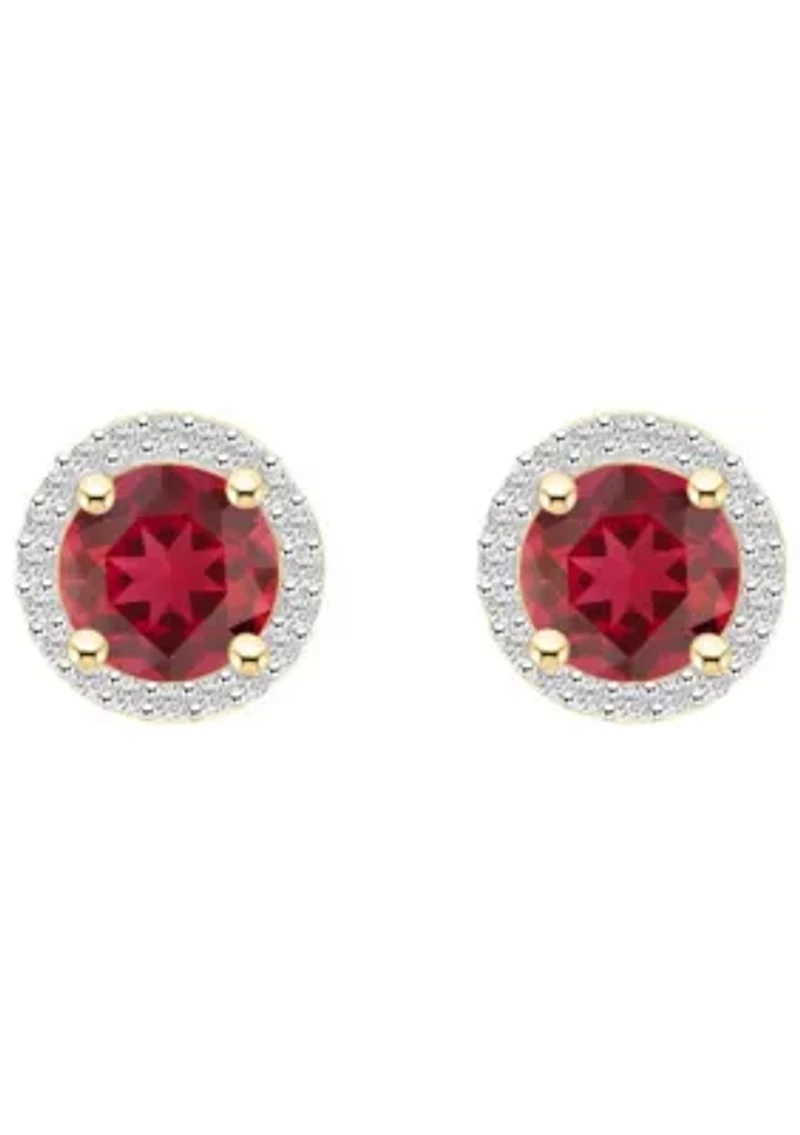 Lab Created 10K Yellow Gold 6mm Round Created Ruby & Created White Sapphire Halo Stud Earrings