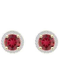 Lab Created 10K Yellow Gold 6mm Round Created Ruby & Created White Sapphire Halo Stud Earrings