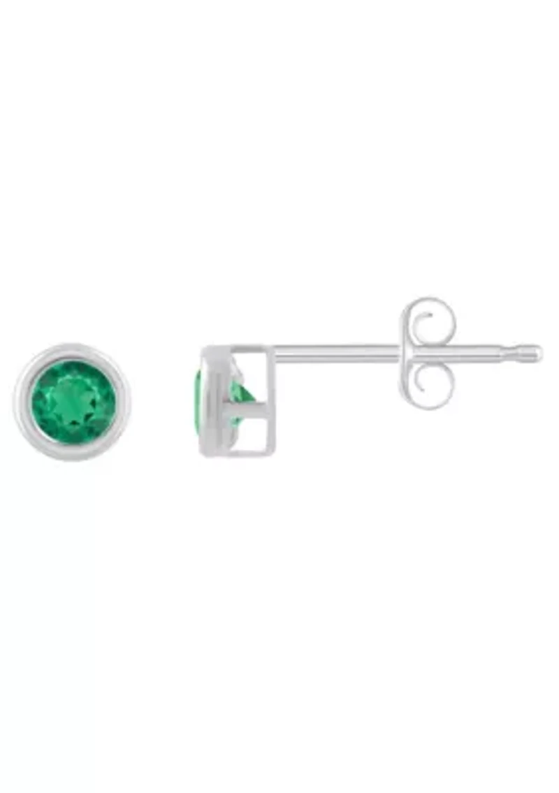 Lab Created Sterling Silver 3mm Round Created Emerald Stud Earrings
