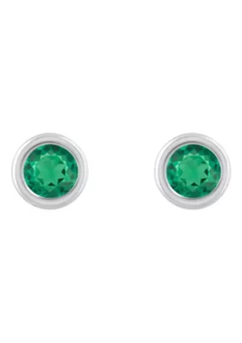 Lab Created Sterling Silver 3mm Round Created Emerald Stud Earrings