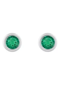 Lab Created Sterling Silver 3mm Round Created Emerald Stud Earrings