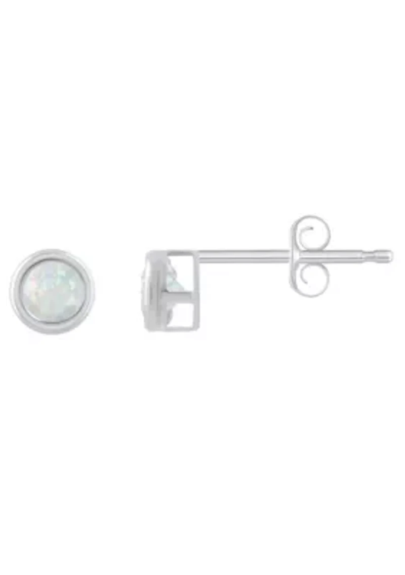 Lab Created Sterling Silver 3mm Round Created Opal Stud Earrings