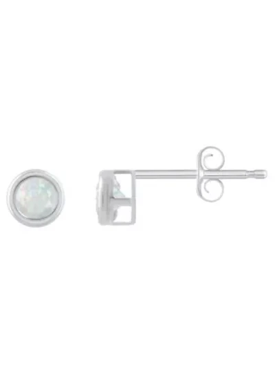 Lab Created Sterling Silver 3mm Round Created Opal Stud Earrings