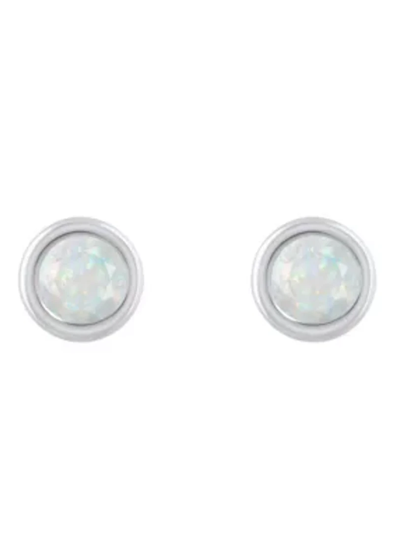 Lab Created Sterling Silver 3mm Round Created Opal Stud Earrings