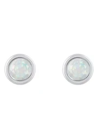 Lab Created Sterling Silver 3mm Round Created Opal Stud Earrings
